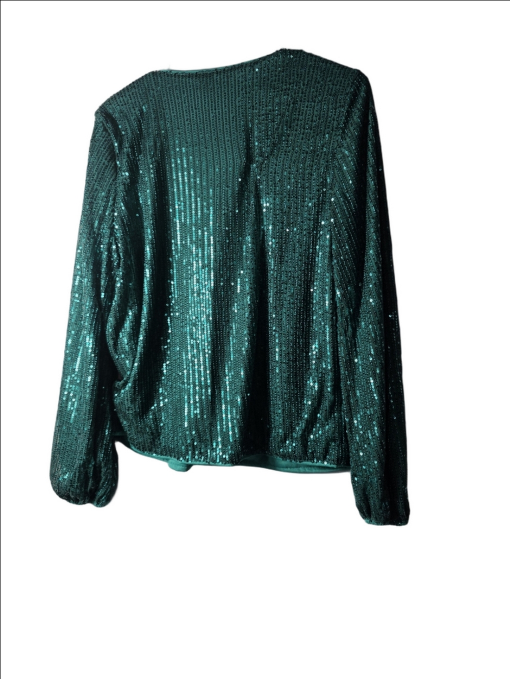 Emerald Sequin V-Neck Blouse by Emery Rose Large Like New Sequin Long Sleeve - Picture 4 of 4